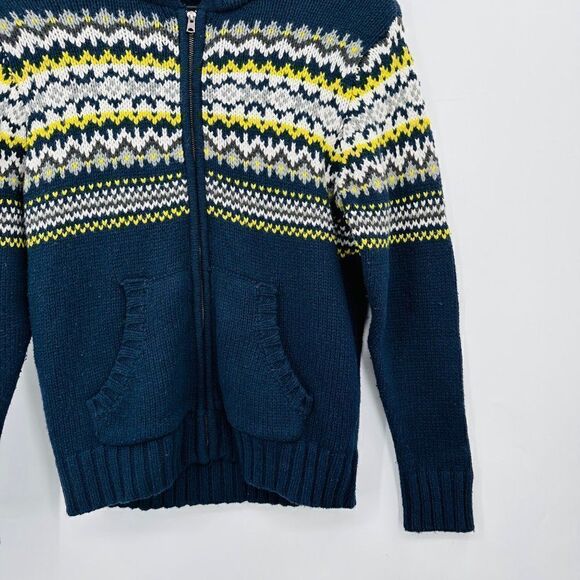 P.S. from Aeropostale Fair Isle Sweater Hoodie Jacket Boys XL Blue White Yellow - Picture 5 of 9